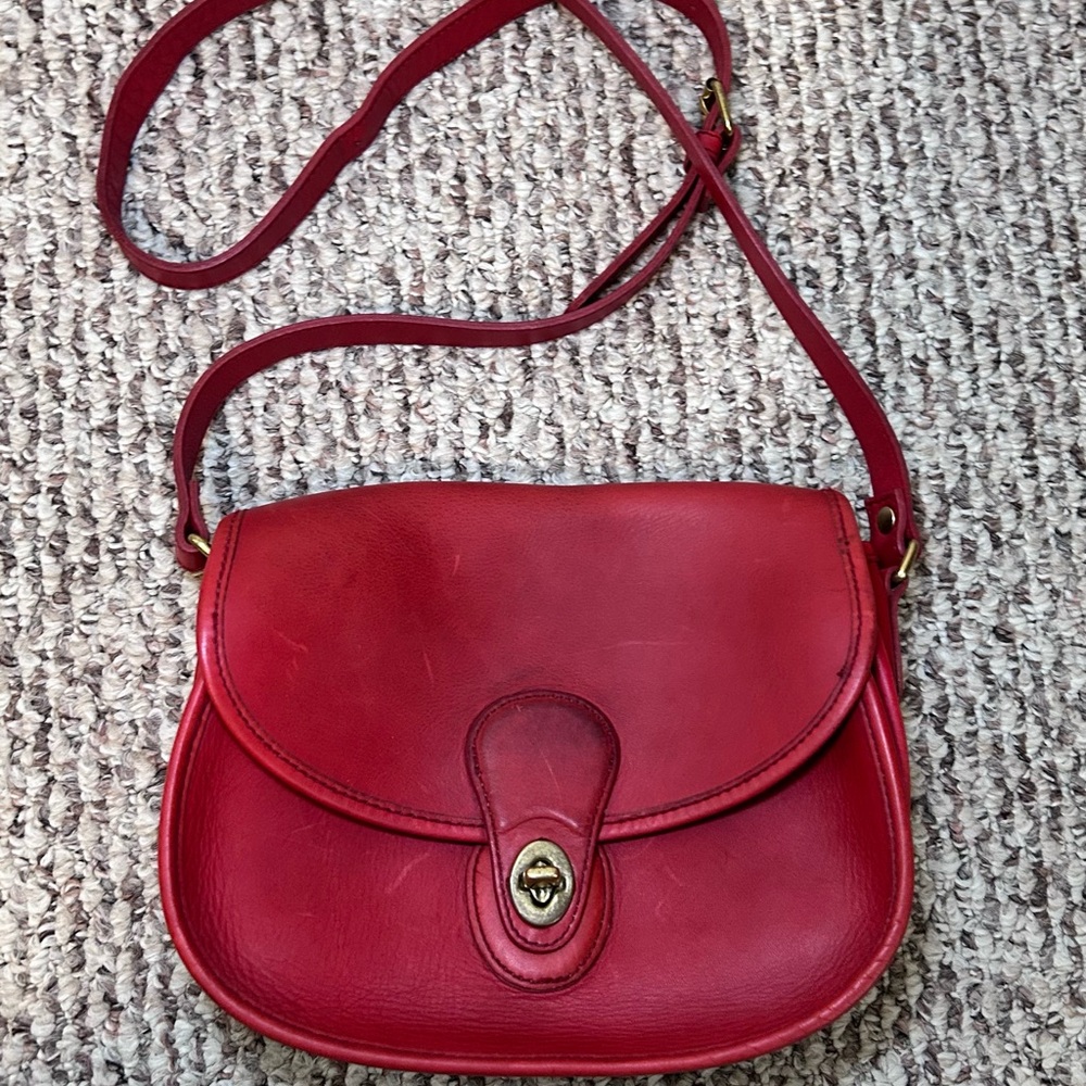 Green Fields Vintage Red Genuine Leather Saddle Crossbody Bag